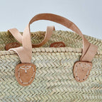 Parisienne Market Basket Bag - Straw, pink leather handles