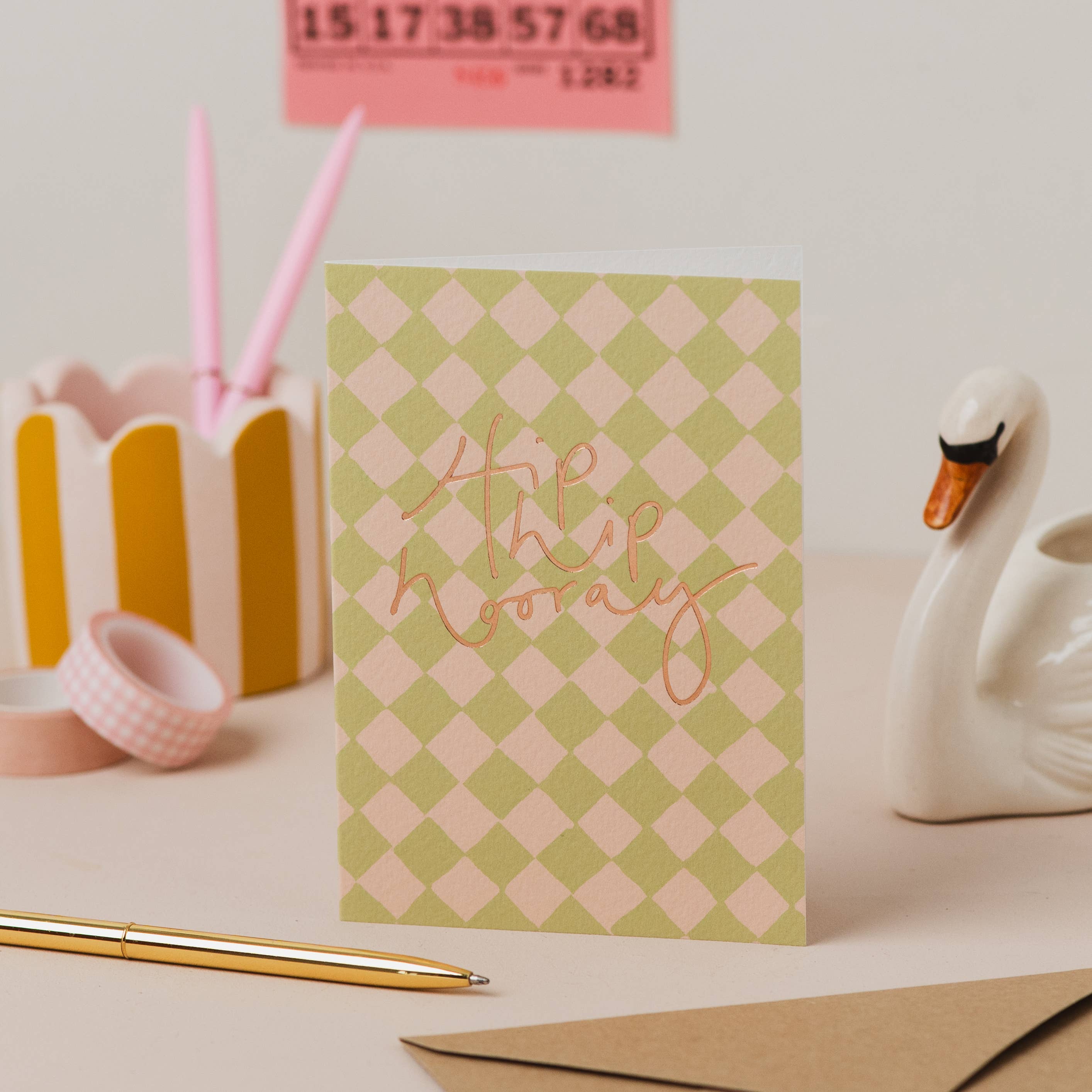 'Hip Hip Hooray' Checkerboard Foil Birthday Card