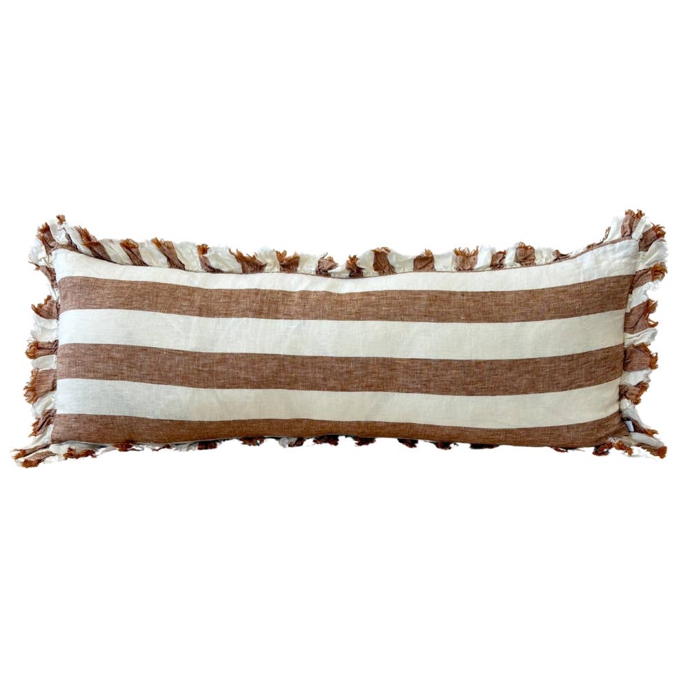 Hallie Bolster Linen Cushion Cover – Rust Stripe 80x30cm