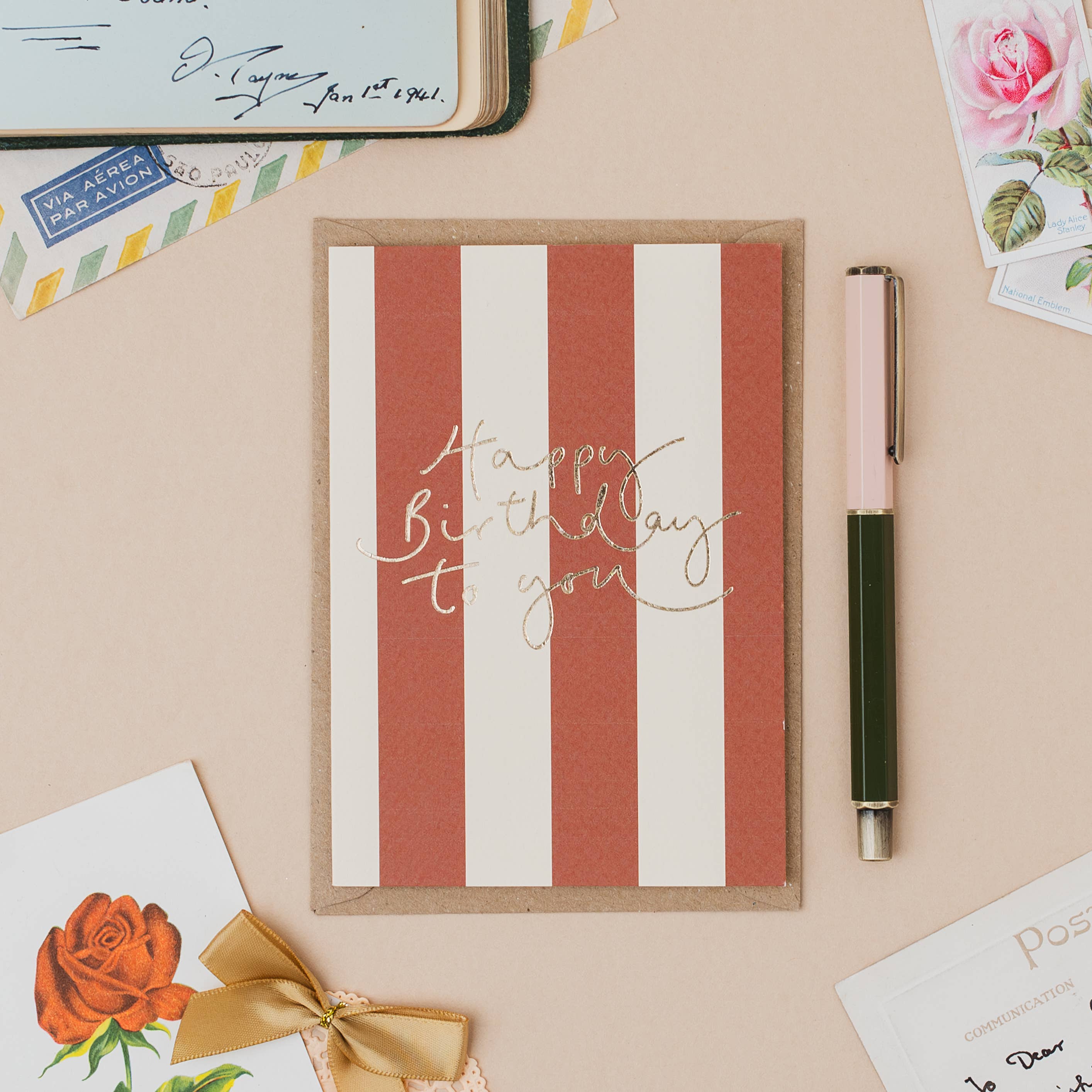 Happy Birthday to You - Card with Brown Stripe