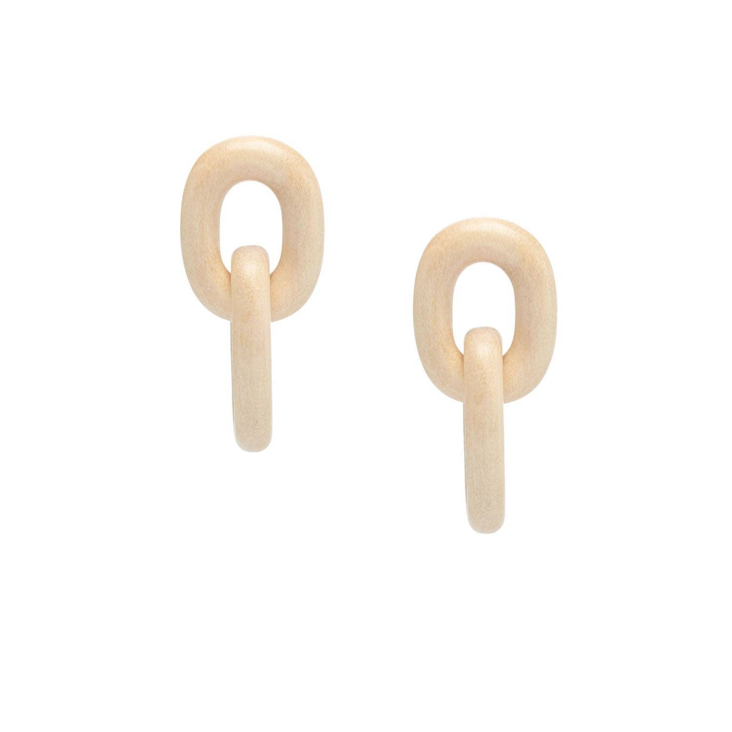 BRANCH - White Wooden Oval Chain Link Drop Earrings