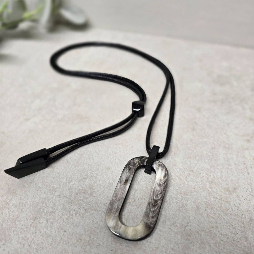 Branch - Black Natural Large Rectangle Buffalo Horn & Cord Pendant