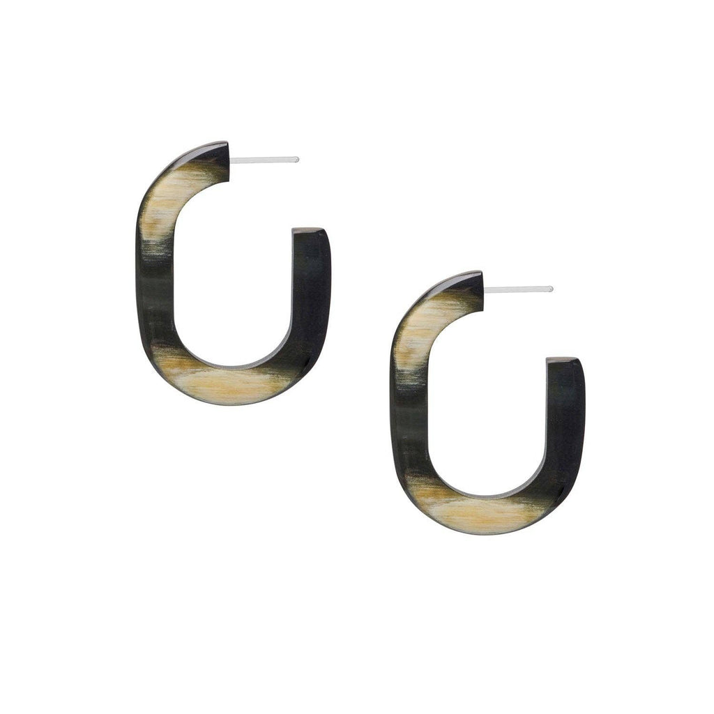 Branch - ELARA Handmade Black Oblong Natural Horn Hoop Earrings - Buffalo Horn