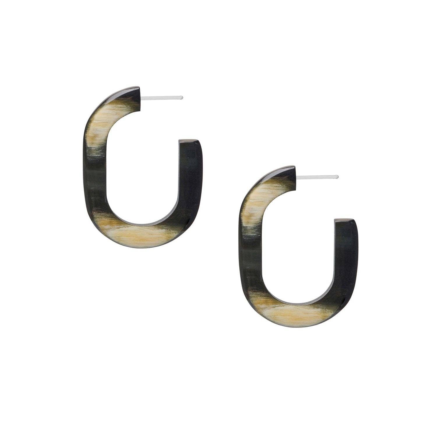 BRANCH - ELARA Handmade Black Oblong Natural Horn Hoop Earrings - Buffalo Horn