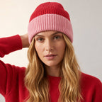 Woolen Beanie Hat - Two tone Red and Pink