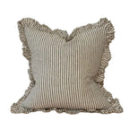 Hallie Ruffled Linen Cushion – Olive Stripe: 45x45 cm