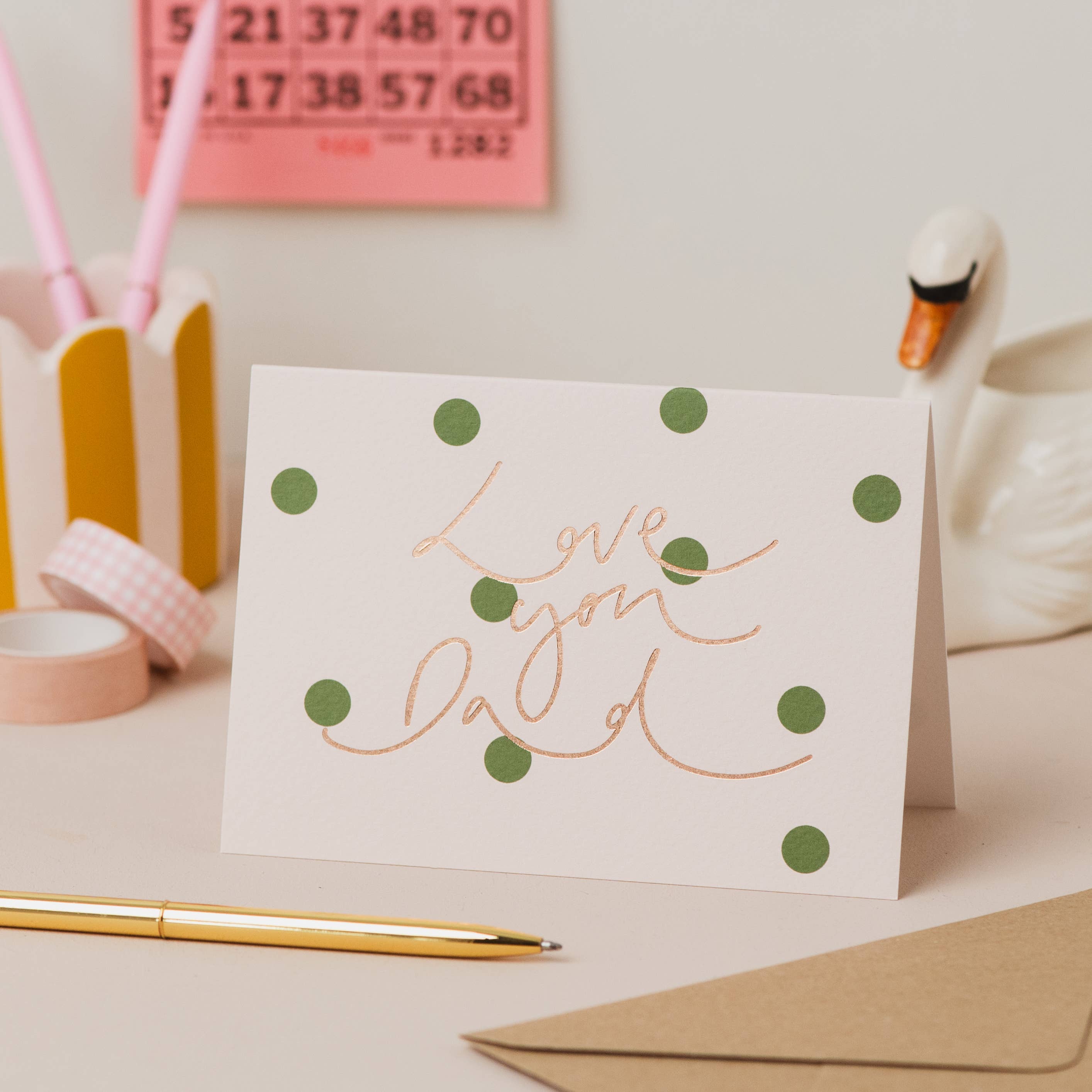 'Love you Dad' Green Spots Foil Father's Day Card