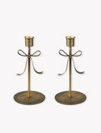 Antique Brass Bow Candle Holders - Set of 2, Large