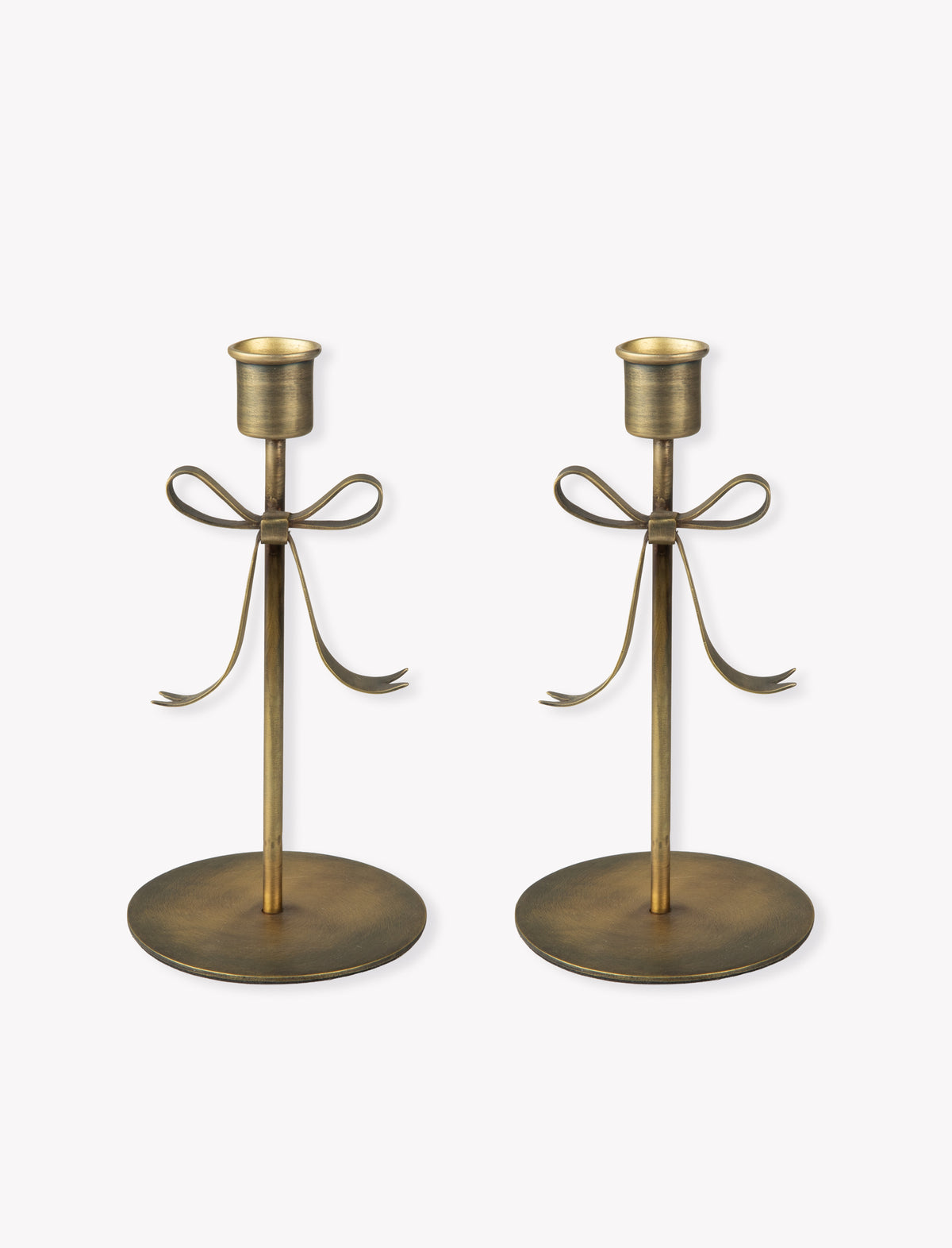 Antique Brass Bow Candle Holders - Set of 2, Large