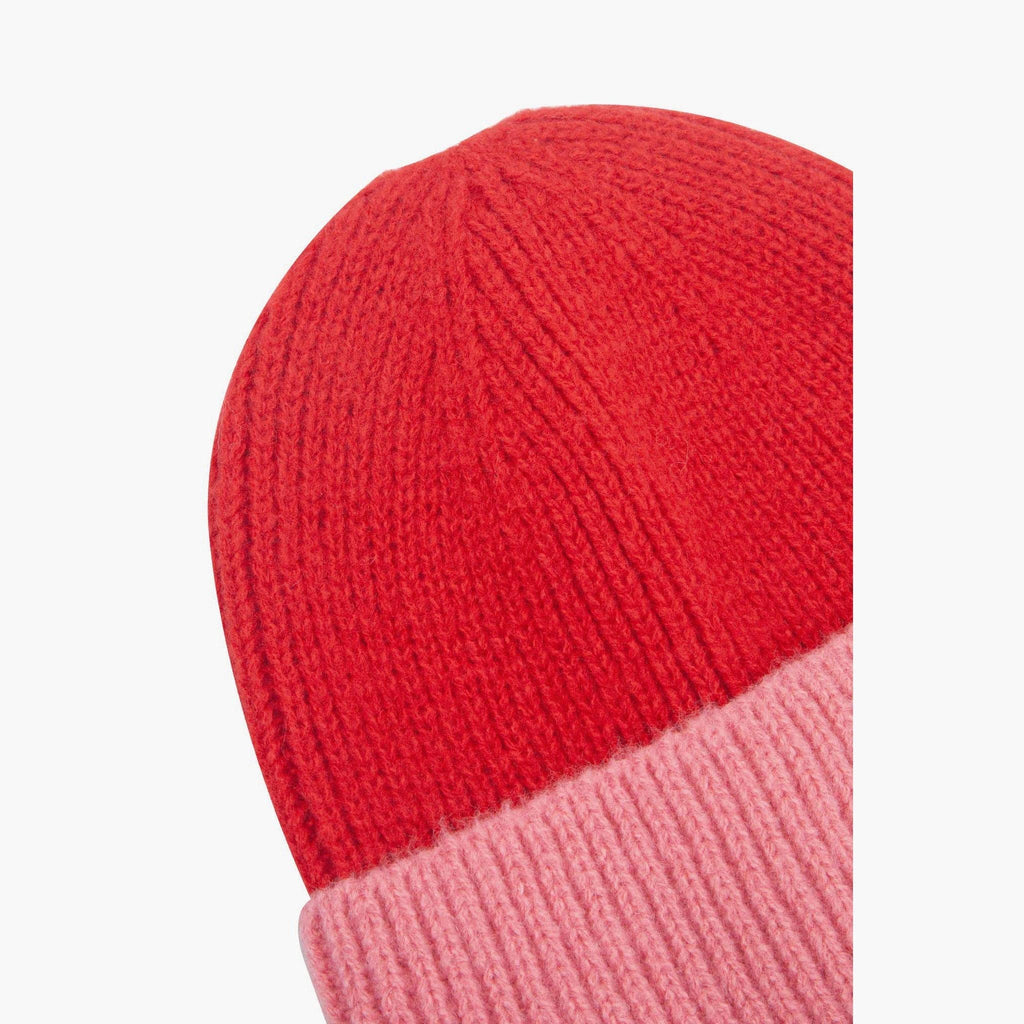 Woolen Beanie Hat - Two tone Red and Pink
