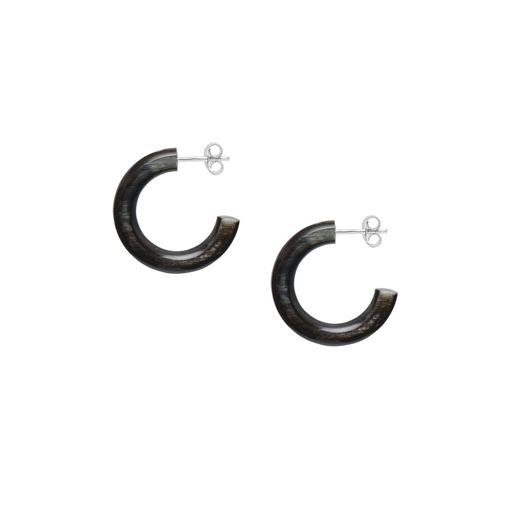 Branch - Black Natural Small Rounded Hoop Earrings - Buffalo Horn