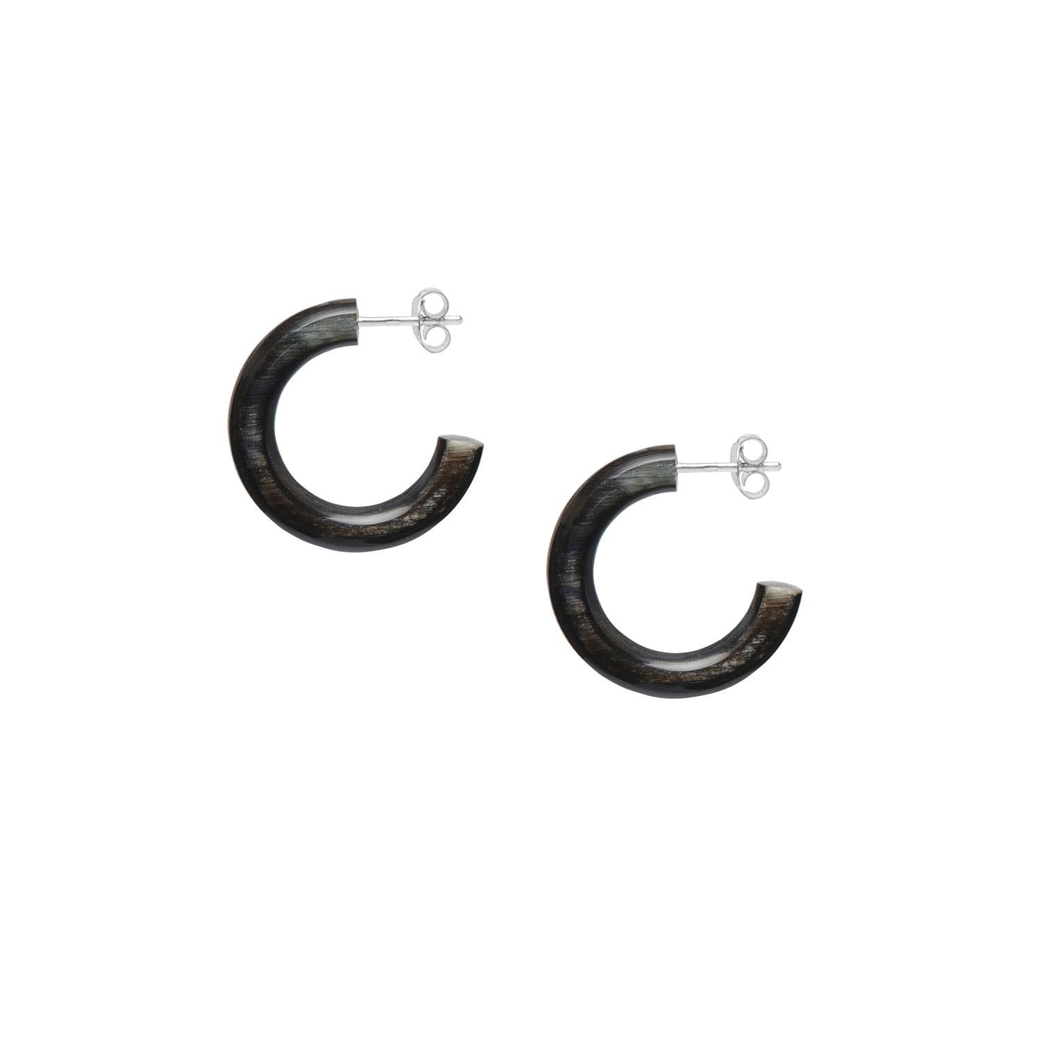 BRANCH - Black Natural Small Rounded Hoop Earrings - Buffalo Horn