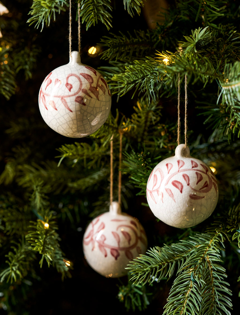 Ravello Christmas Painted Baubles - Terracotta White and Berry