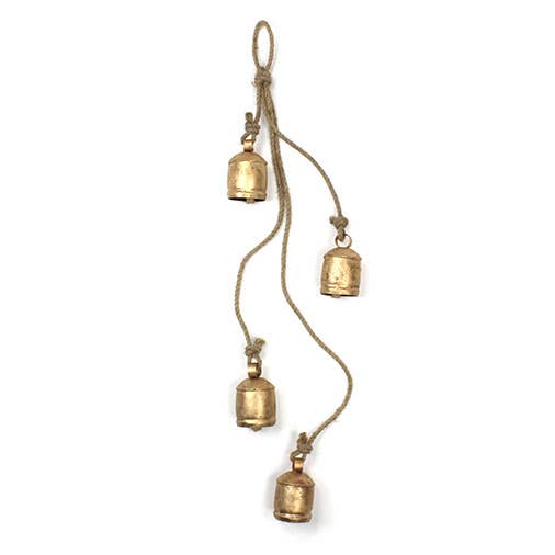 Four Vintage Bells on Rustic Rope