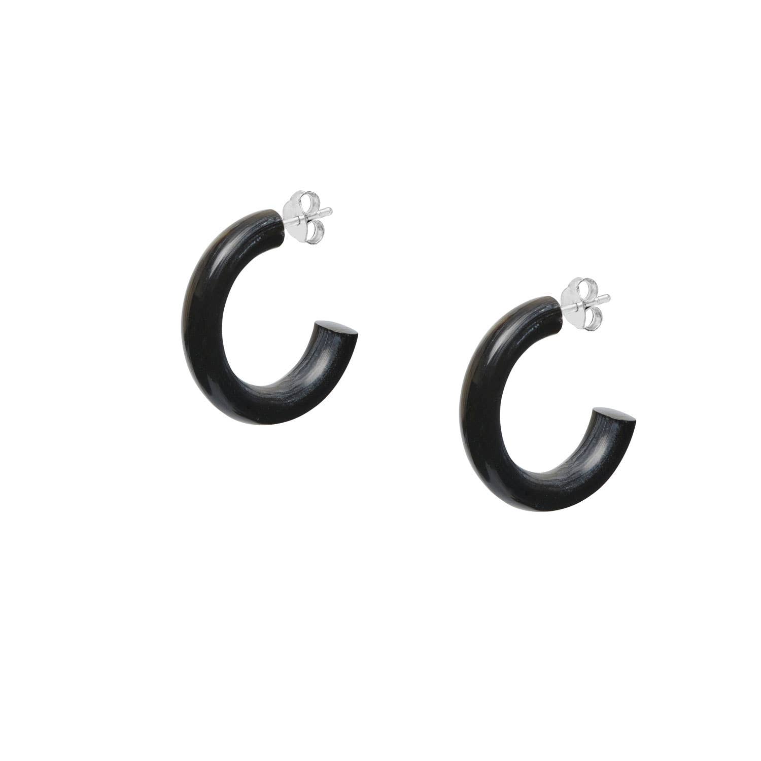 BRANCH - Black Natural Small Rounded Hoop Earrings - Buffalo Horn