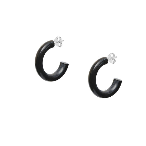 BRANCH - Black Natural Small Rounded Hoop Earrings - Buffalo Horn