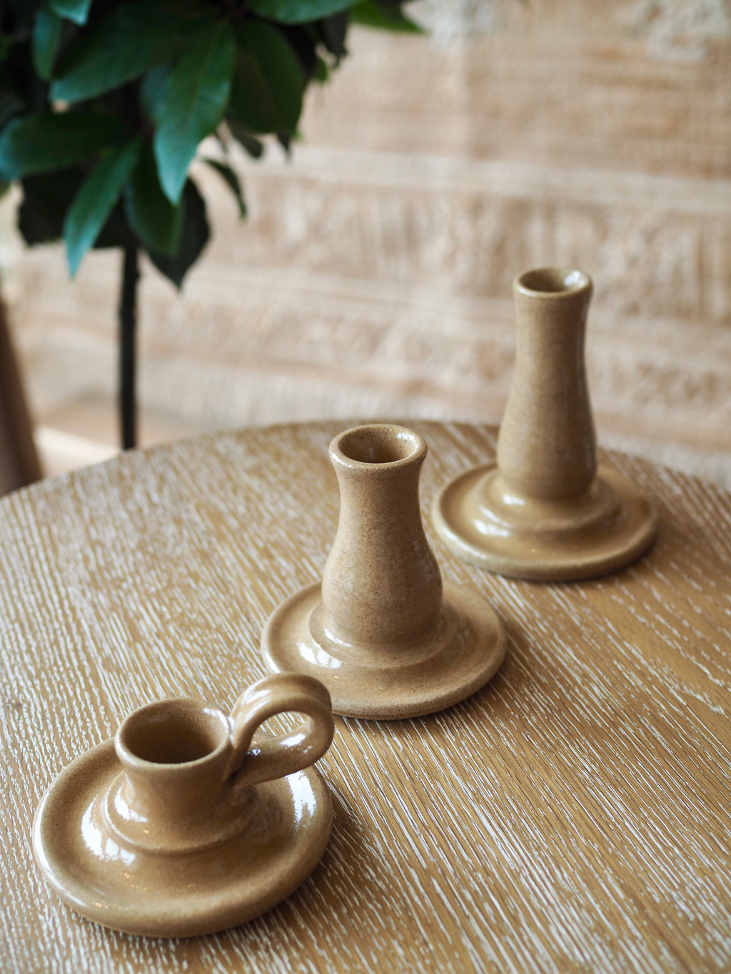Cohen & Co. Ceramic Candle Holder - Tan, medium