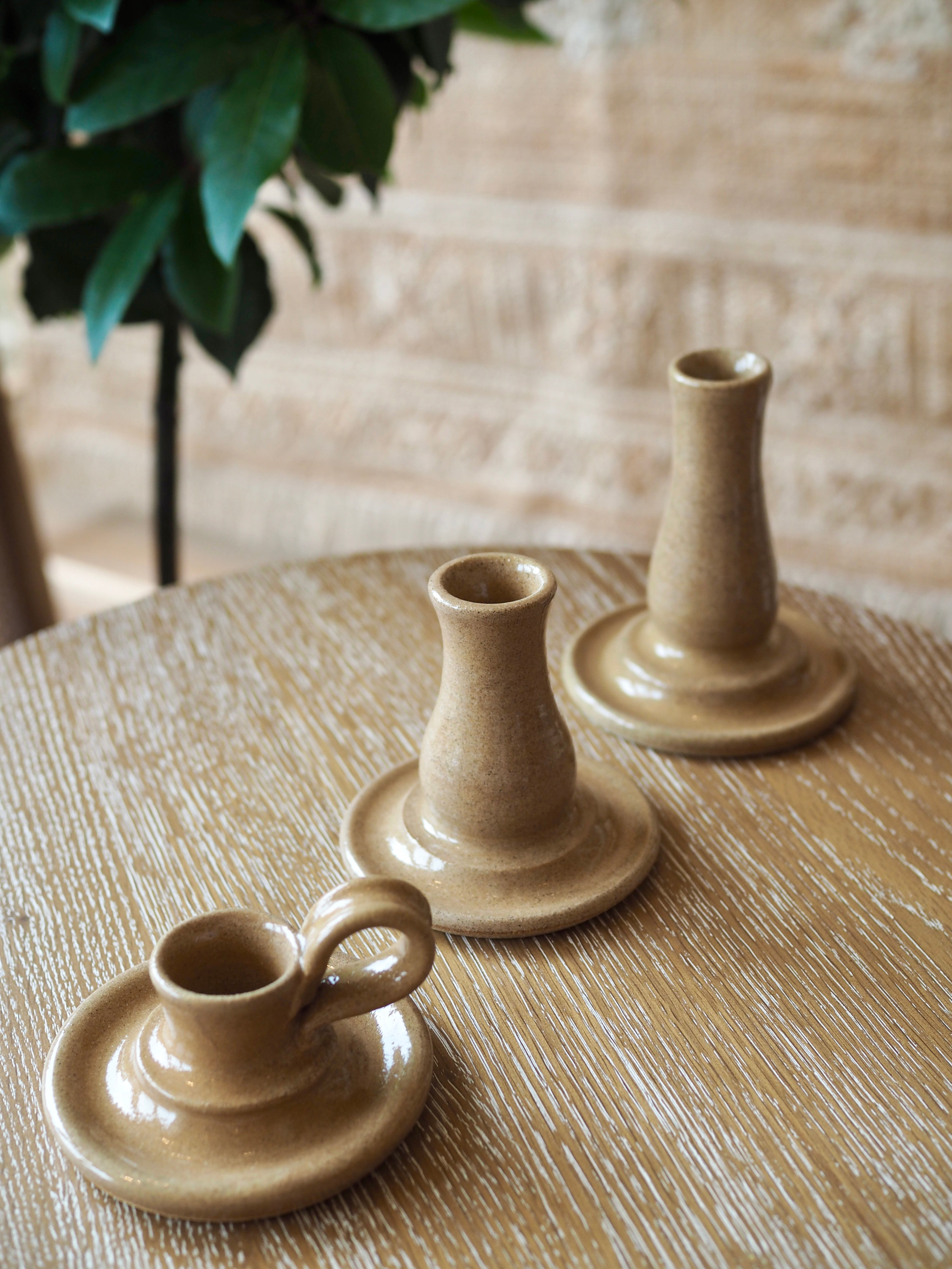 Cohen & Co. Ceramic Candle Holder - Tan, medium