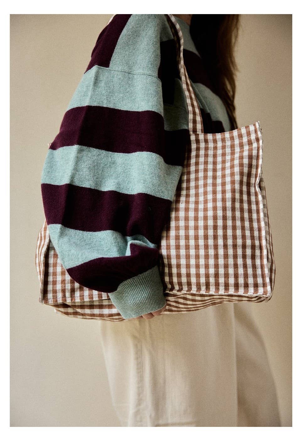 Gabrielle Gingham Cotton Weekend Bag: Vichy Moka