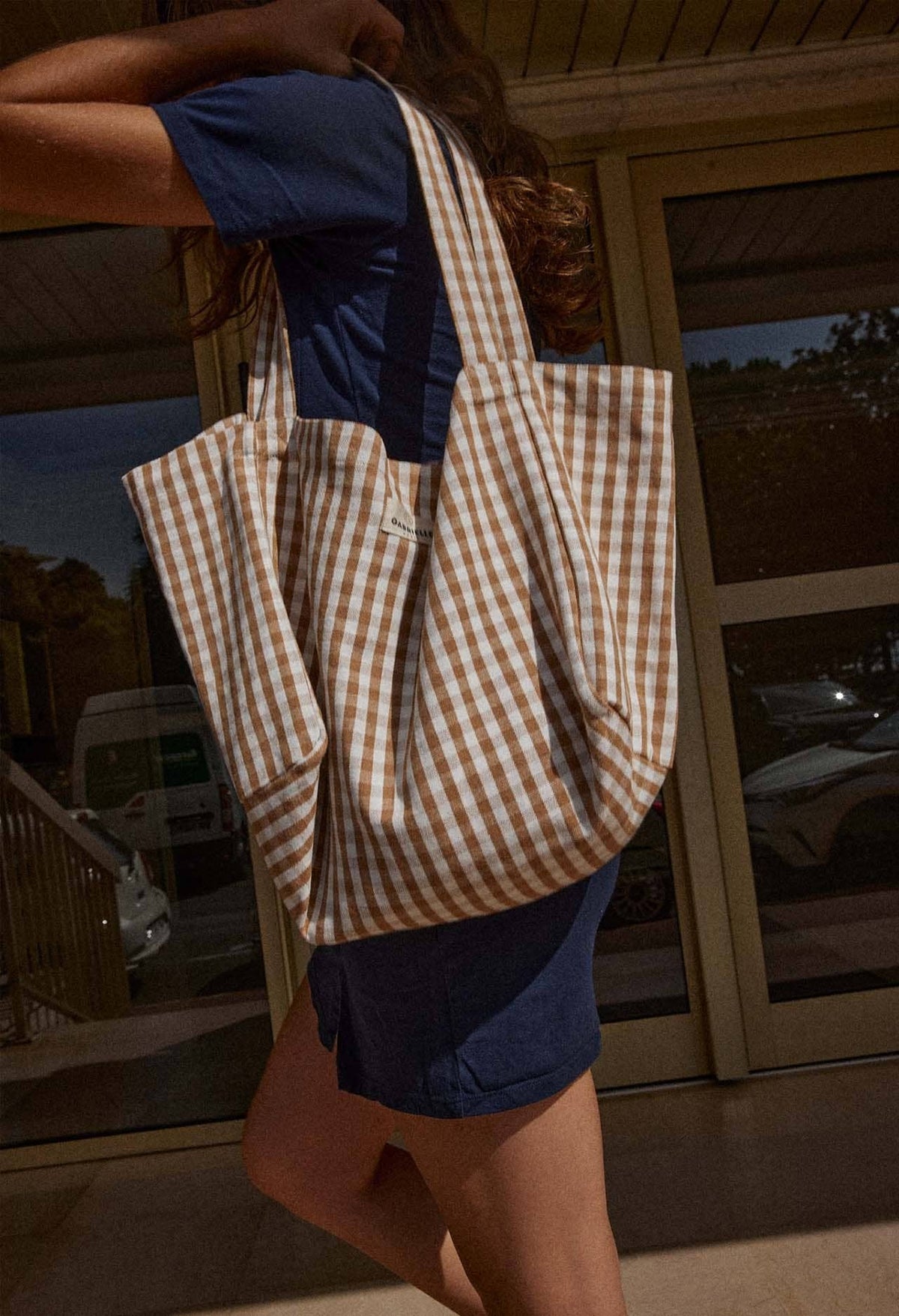 Gabrielle Gingham Cotton Tote Bag: Vichy Camel