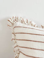 Hallie Ruffled Linen Cushion 50x30cm – Brown & Cream Stripe