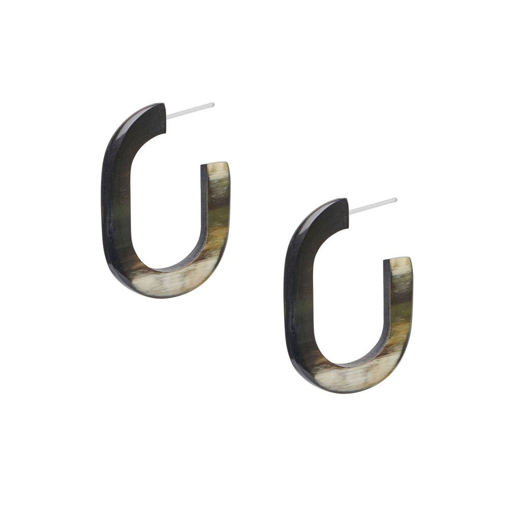 Branch - ELARA Handmade Black Oblong Natural Horn Hoop Earrings - Buffalo Horn