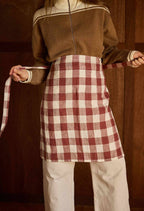 Gabrielle Washed Linen Half Apron: Berry Gingham