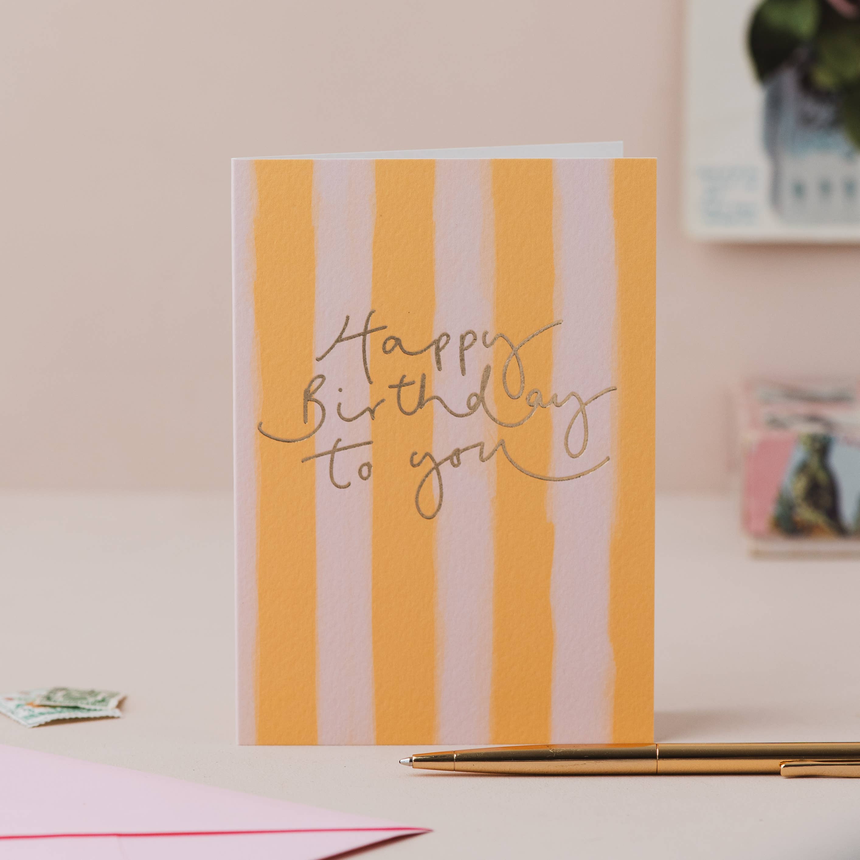Happy Birthday to You - Mustard Stripe Foil Card