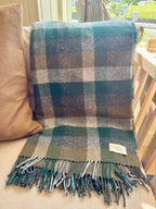 Reuben Merino Lambswool Throw - Green & Brown Check