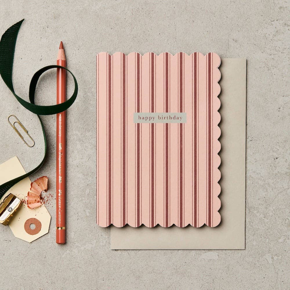 Happy Birthday - Burgundy & Pink Striped Card