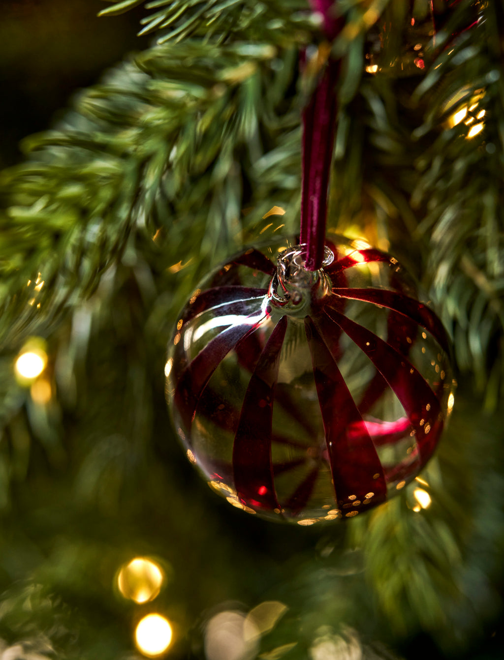 Purton Glass Christmas Baubles - Berry Stripes