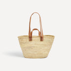 Parisienne Market Basket Bag - Straw, Brown leather handles