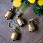 Four Vintage Bells on Rustic Rope
