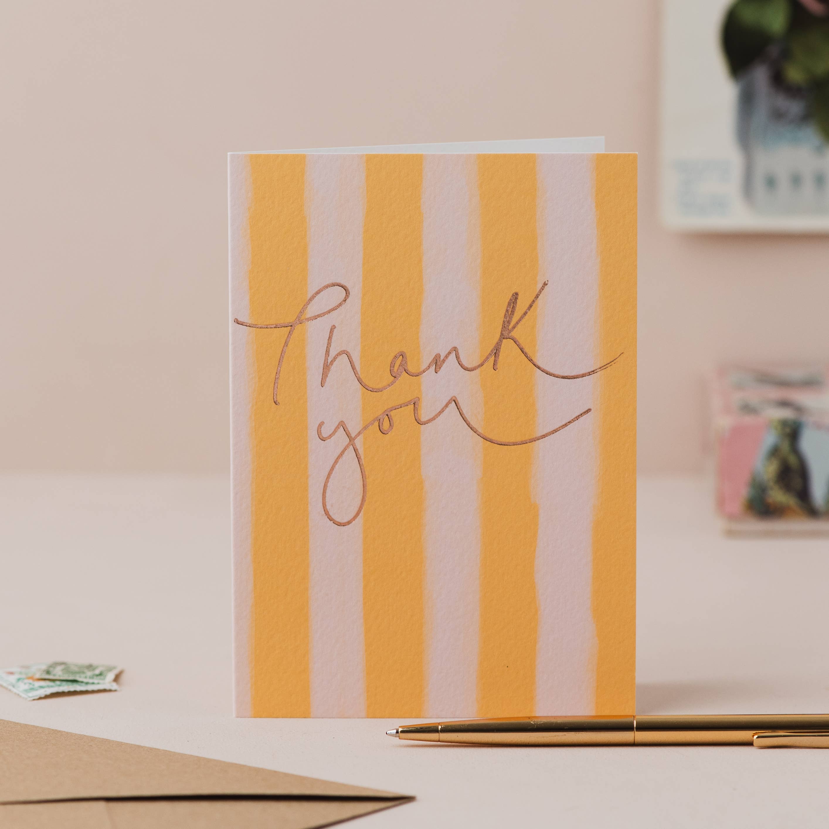 Thank You Peach & Mustard Stripe Card