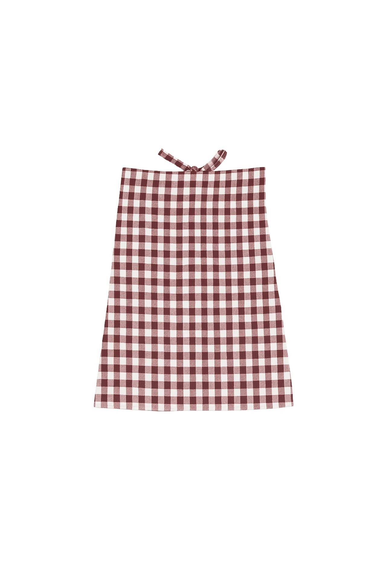 Gabrielle Washed Linen Half Apron: Berry Gingham