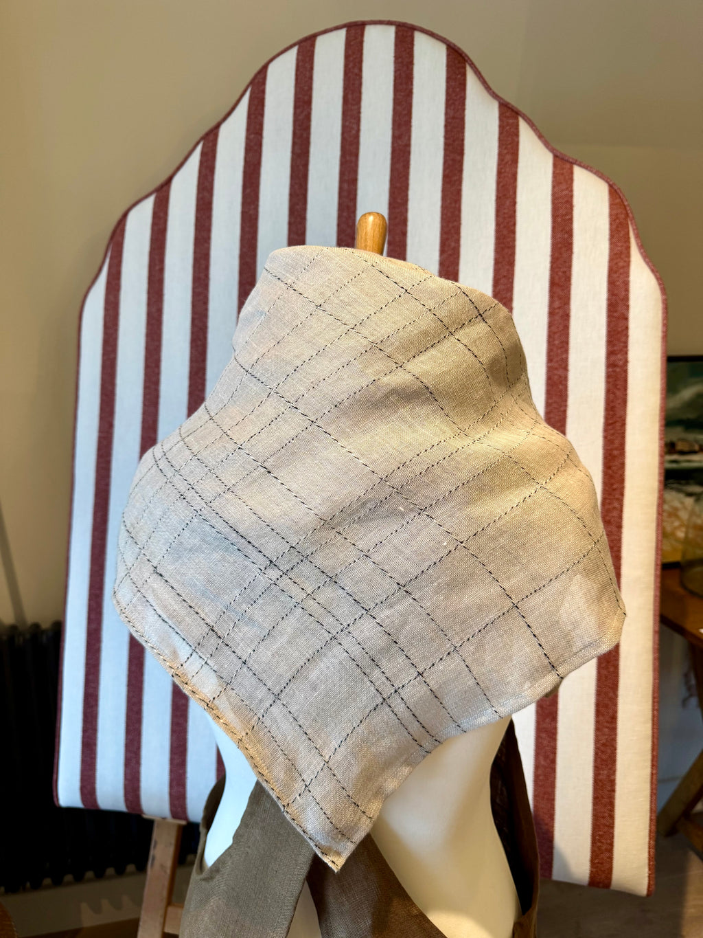 Clara Linen Neck Scarf XL - Natural, Twine check