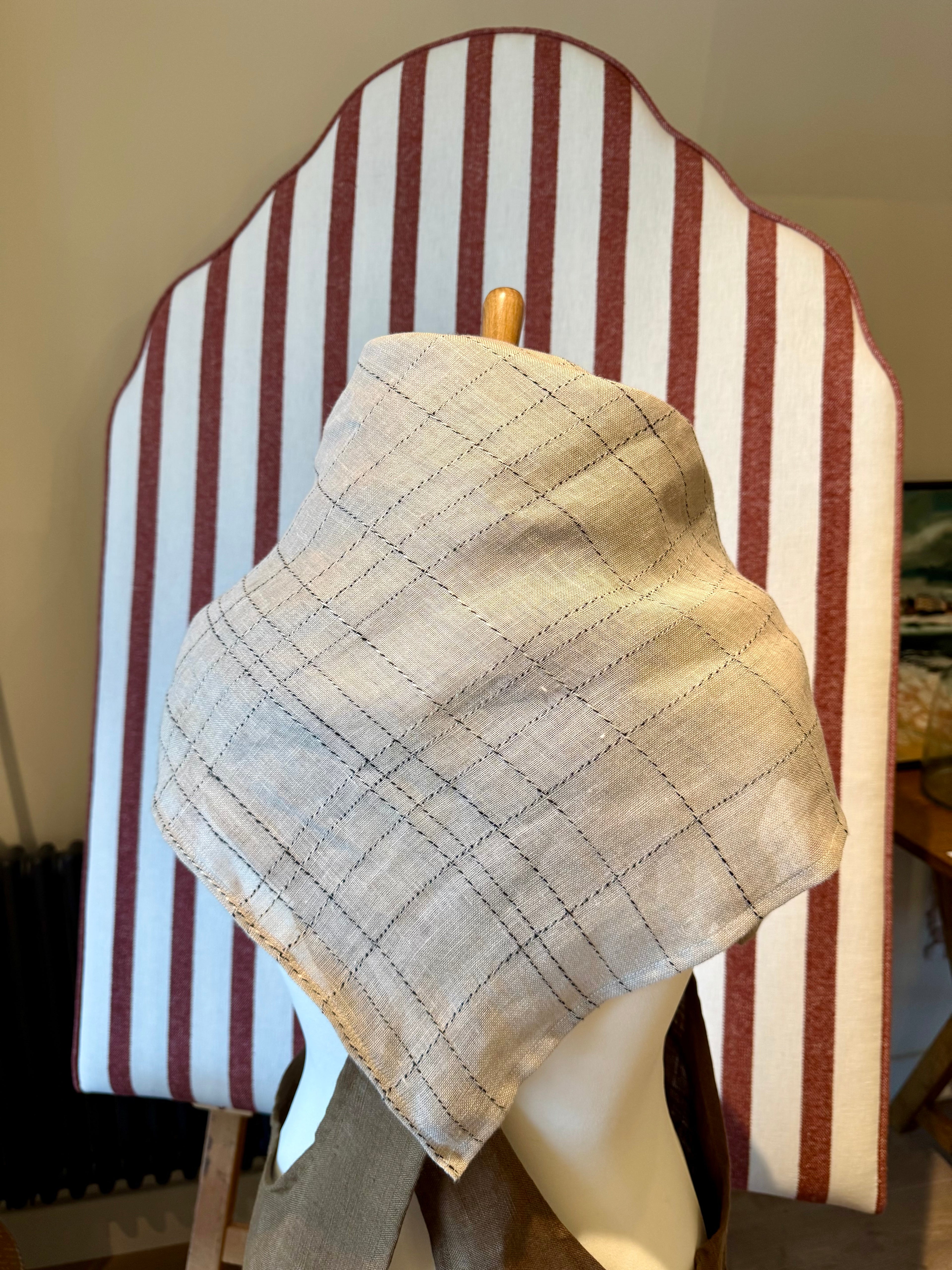 Clara Linen Neck Scarf XL - Natural, Twine check