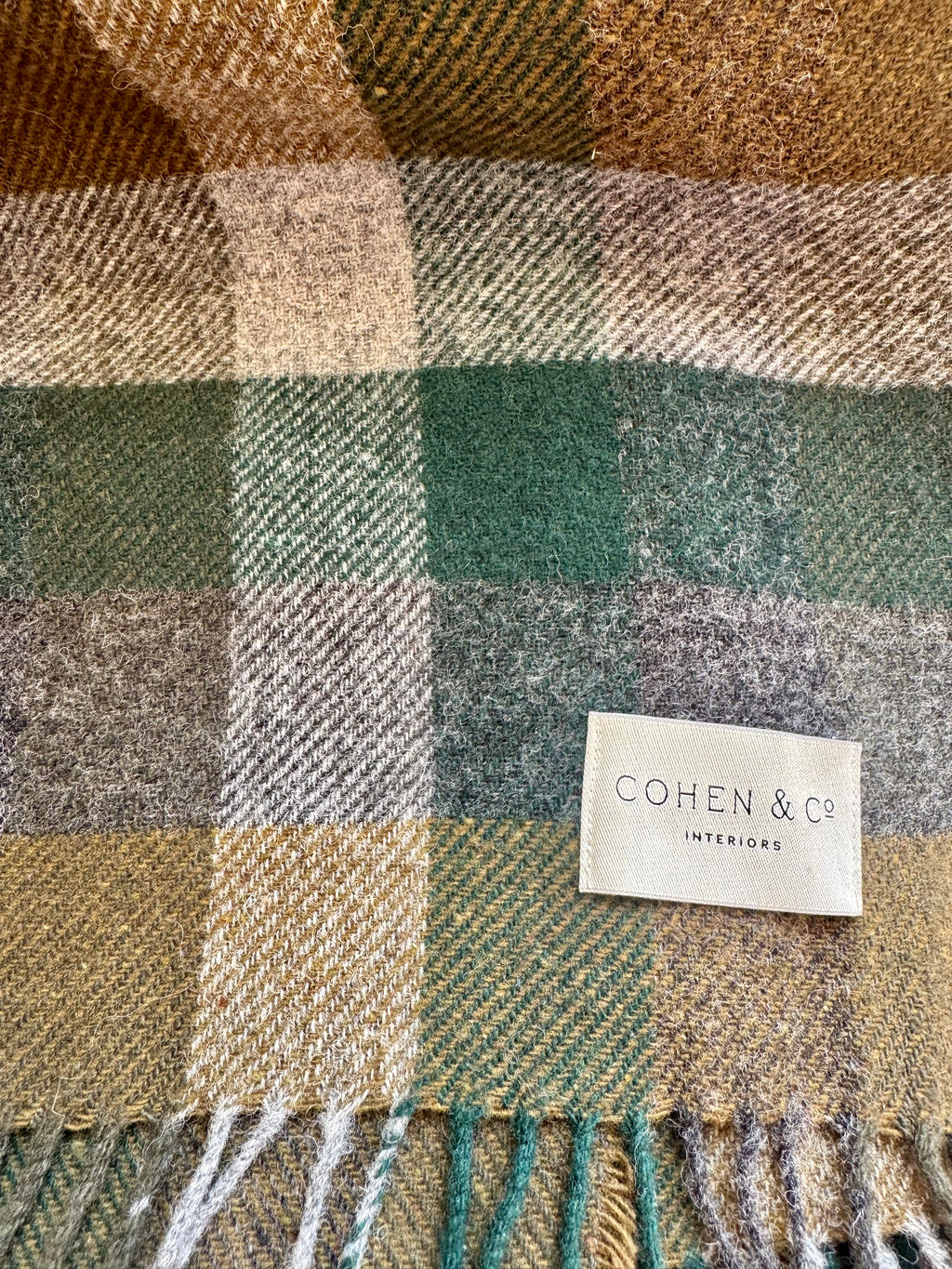 Reuben Merino Lambswool Throw - Green & Brown Check