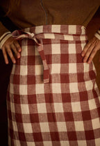 Gabrielle Washed Linen Half Apron: Berry Gingham
