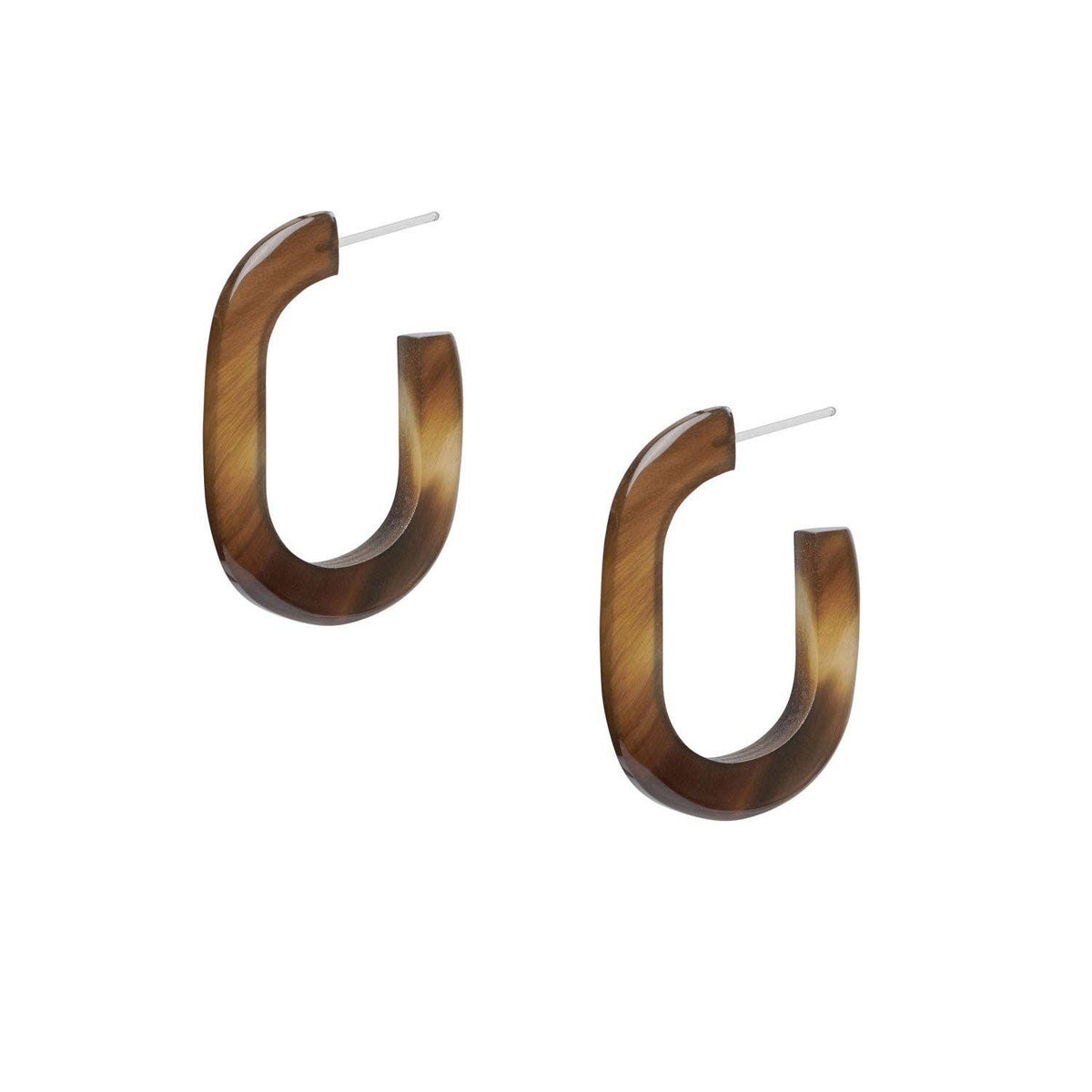 ELARA Brown Oblong natural Horn Hoop Earrings