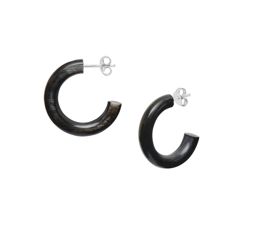 Branch - Black Natural Small Rounded Hoop Earrings - Buffalo Horn