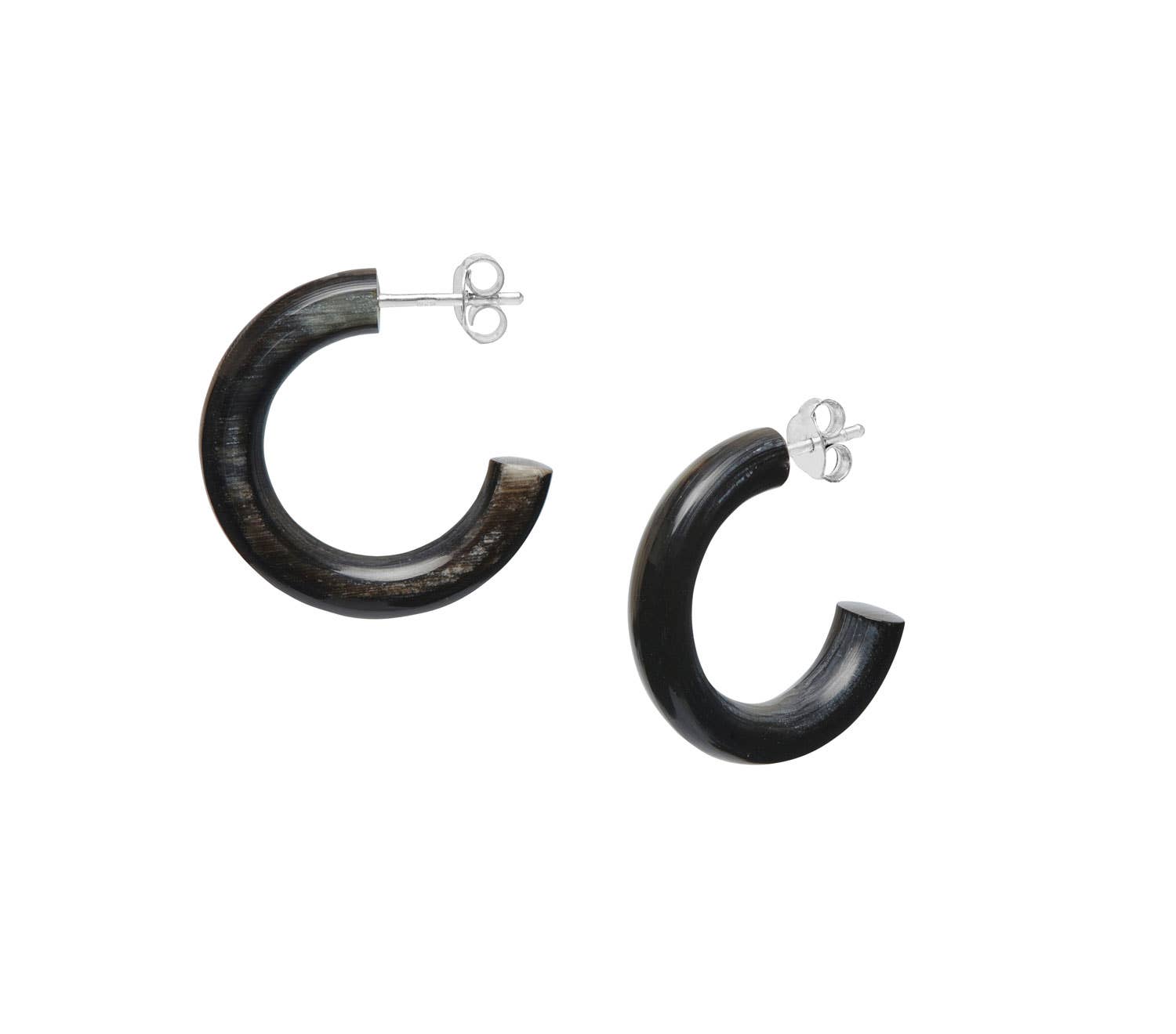 BRANCH - Black Natural Small Rounded Hoop Earrings - Buffalo Horn