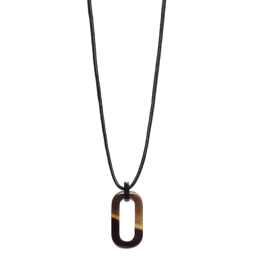 Branch - Brown Natural Large Rectangle Buffalo Horn & Cord Pendant