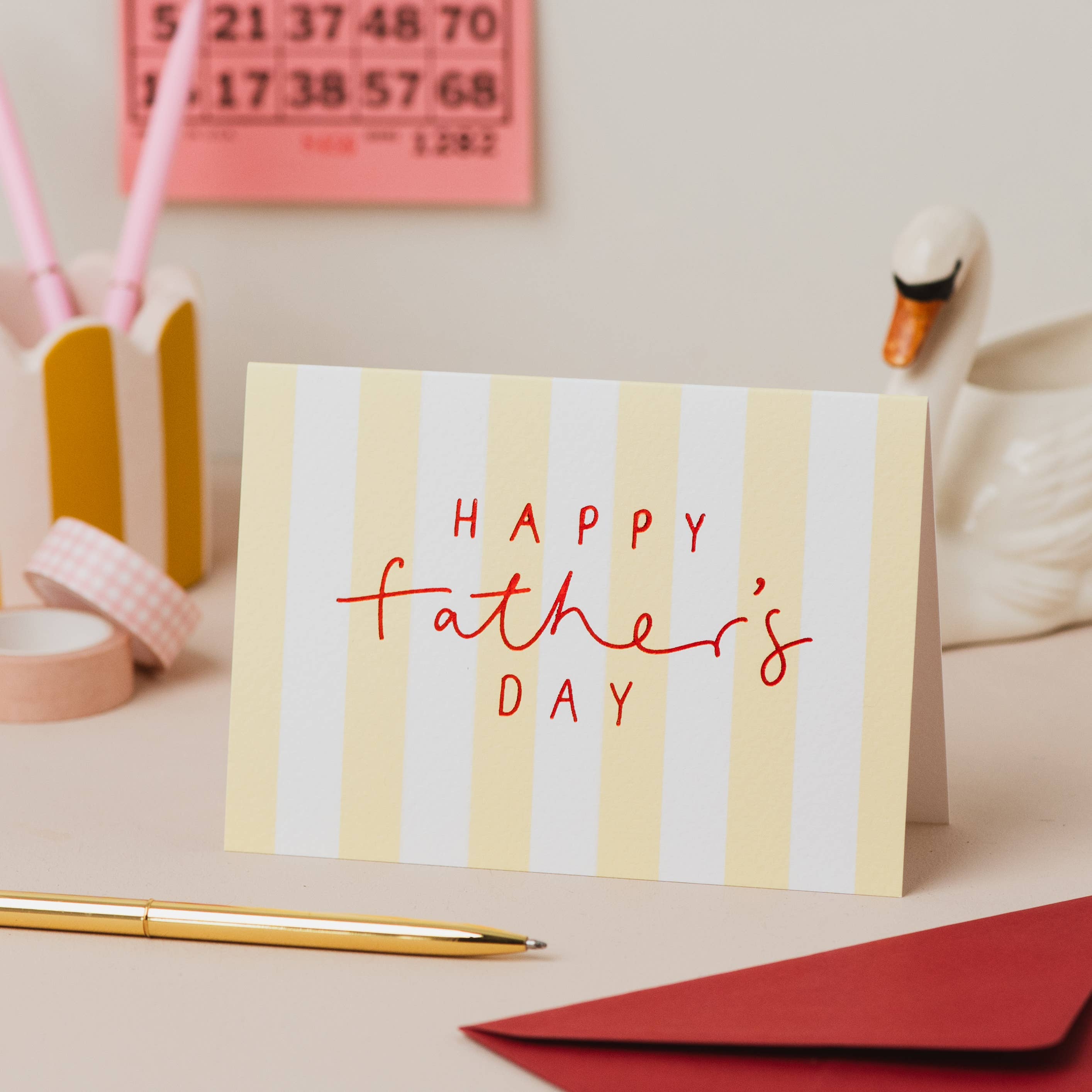 'Happy Father's Day' Yellow Stripe Red Foil Card