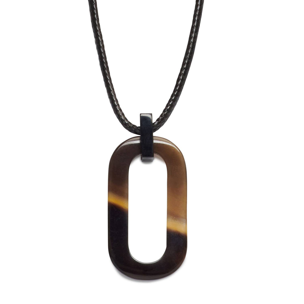 Branch - Brown Natural Large Rectangle Buffalo Horn & Cord Pendant