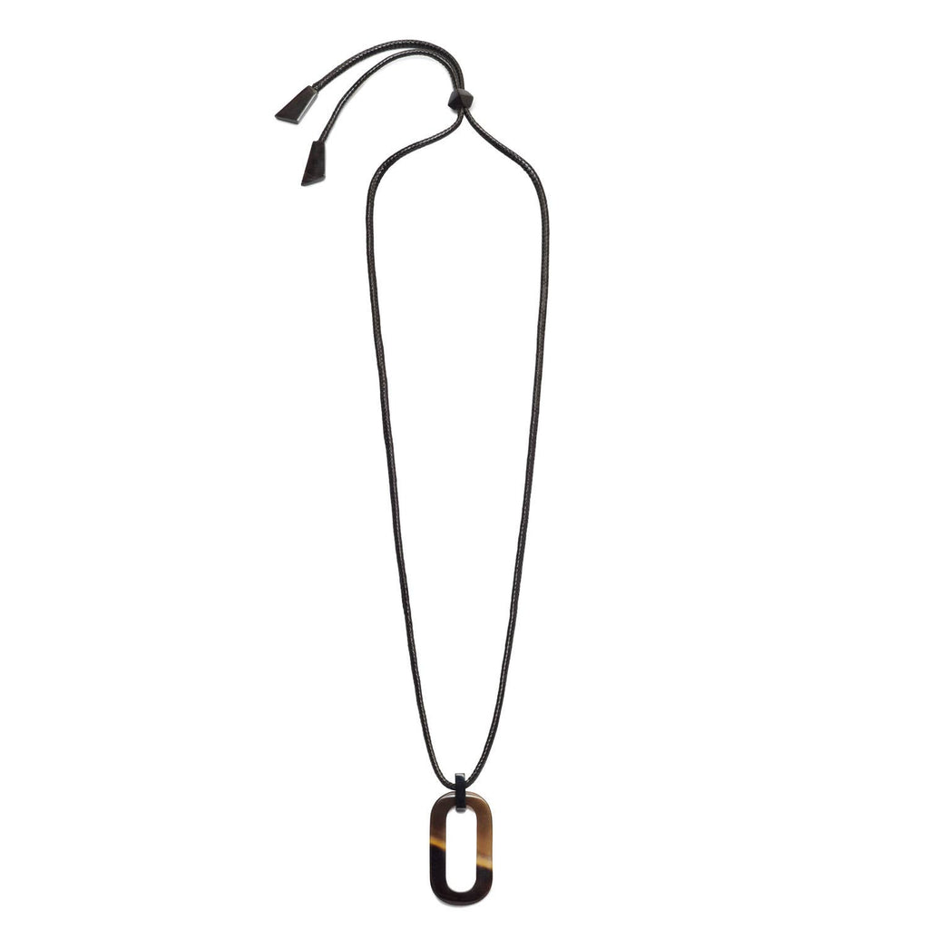 Branch - Brown Natural Large Rectangle Buffalo Horn & Cord Pendant