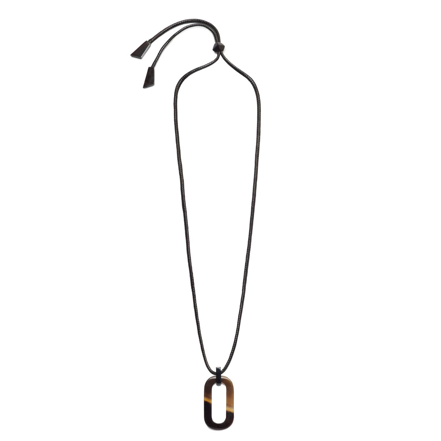 BRANCH - Brown Natural Large Rectangle Buffalo Horn & Cord Pendant