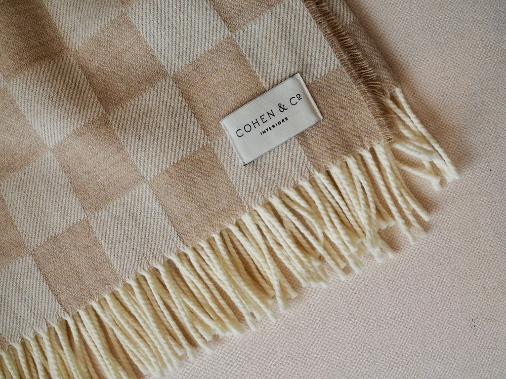 Erin Merino Lambswool Throw - Beige Check