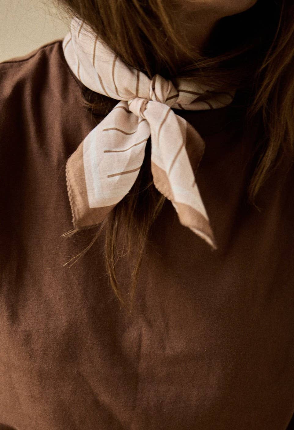 Gabrielle Small Cotton Voile Scarf: Cream & Brown Stripes