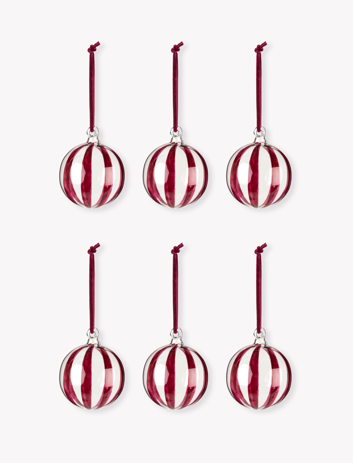 Purton Glass Christmas Baubles - Berry Stripes